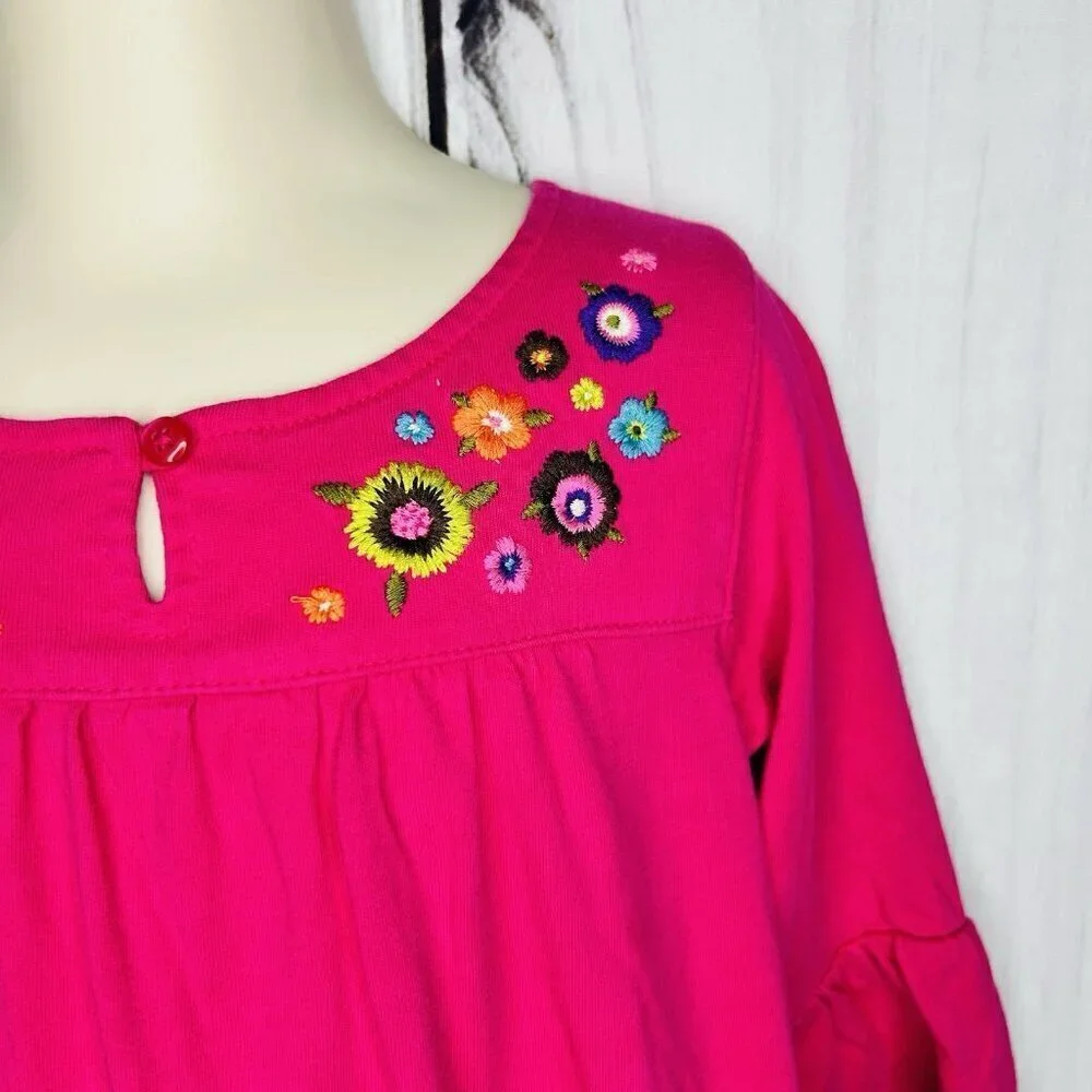 Carter’s Toddler Girls Pink Long Sleeve Dress Size 4T Floral Embroidery